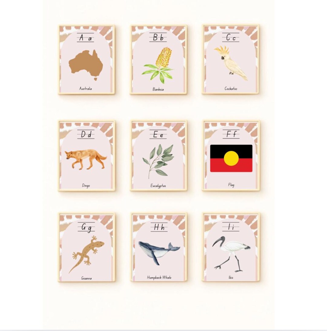 Tarjetas didácticas y carteles de la A a la Z de Australia, letras ...