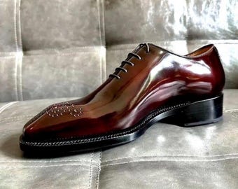 Zapatos Oxford de cuero hechos a mano a medida, zapatos de vestir de cuero para hombre, regalo de boda para el marido.