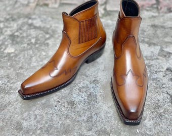 Bottes de cowboy en cuir brodées à la main, style occidental, cadeau de mariage pour mari