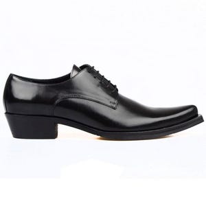 Men's Black Leather Western Cowboy Shoes, Pointed Toe Lace-up Dress Boots
