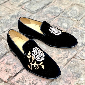 mens embroidered dress shoes Ethnic Men's Embroidered Floral Faux Suede Loafers Dress Casual Club Prom Shoes