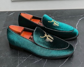 Op maat gemaakte fluwelen loafers | Handgeborduurde slippers