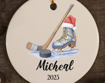 Adorno personalizado de hockey, Adorno de hockey sobre hielo, Adorno personalizado de jugador de hockey, Regalo para jugador de hockey, Para amantes del hockey sobre hielo, Recuerdo de hockey