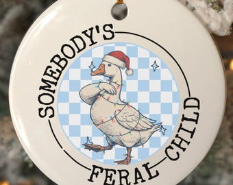 Adorno de niño salvaje, adorno para la primera Navidad de un bebé, recuerdo de un mapache con meme divertido, adorno personalizado para bebé, etiqueta familiar para bebé