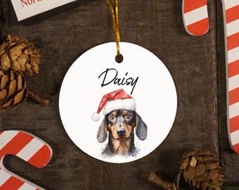 Adorno de perro salchicha personalizado, adorno de acuarela para mascota, adorno de perro personalizado, adorno con foto de mascota, regalo para amantes de los perros, adorno de mascota con nombre