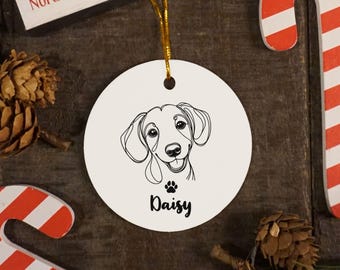 Adorno de perro salchicha personalizado, adorno de acuarela para mascota, adorno de perro personalizado, adorno con foto de mascota, regalo para amantes de los perros, adorno de mascota con nombre