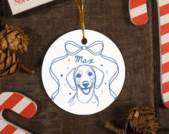 Adorno de perro salchicha personalizado, adorno de acuarela para mascota, adorno de perro personalizado, adorno con foto de mascota, regalo para amantes de los perros, adorno de mascota con nombre