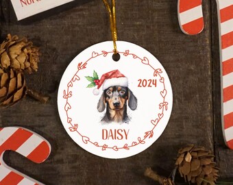 Adorno de perro salchicha personalizado, adorno de acuarela para mascota, adorno de perro personalizado, adorno con foto de mascota, regalo para amantes de los perros, adorno de mascota con nombre