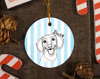 Adorno de perro salchicha personalizado, adorno de acuarela para mascota, adorno de perro personalizado, adorno con foto de mascota, regalo para amantes de los perros, adorno de mascota con nombre