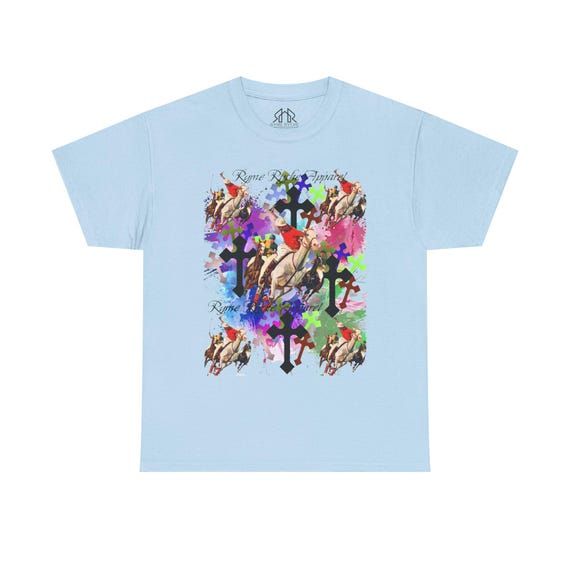 Sky Blue RR Horse Rider Tee, Colorful Men's Graphic Shirt, Equestrian Gift, Fun Casual Wear, Unique Art Tee, Birthday Present