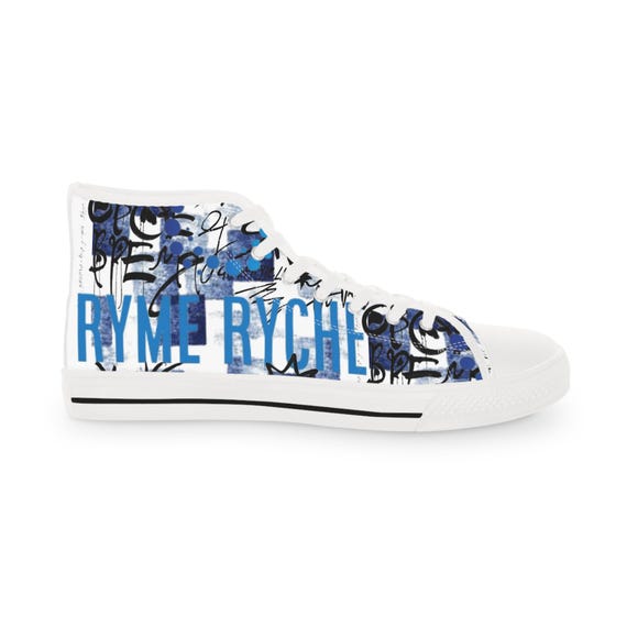 White Chosen Ones High Top Sneakers, Unique Blue Design, Casual Footwear, Street Style, Perfect Gift for Men