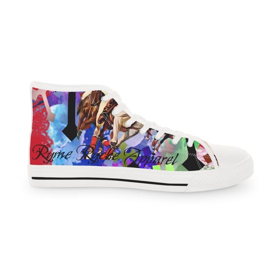 Red Horse rider High Top Sneakers, Unique Mens Casual Footwear for Festivals, Gifts, Street Style, Colorful Sneakers, Everyday Wear