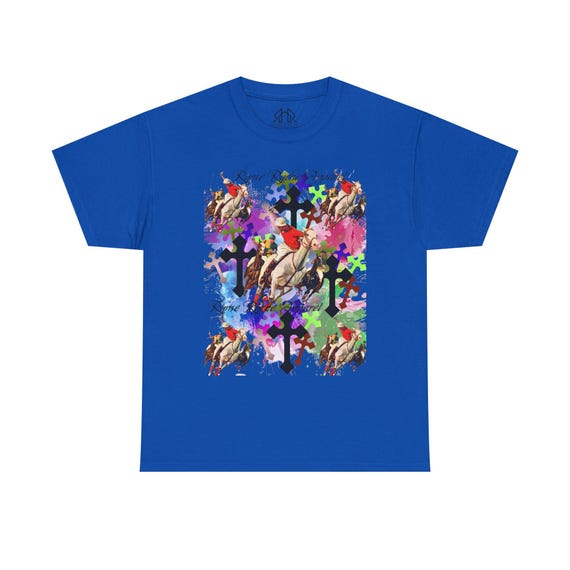 Blue RR Horse Rider Tee, Colorful Men's Graphic Shirt, Equestrian Gift, Fun Casual Wear, Unique Art Tee, Birthday Present
