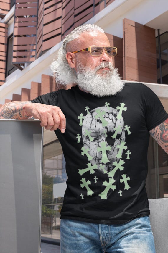 Skeleton and Crosses Graphic Unisex Heavy Cotton Tee, Casual Wear, Halloween Shirt, Unique Graphic Tee, Gift for Him or Her
