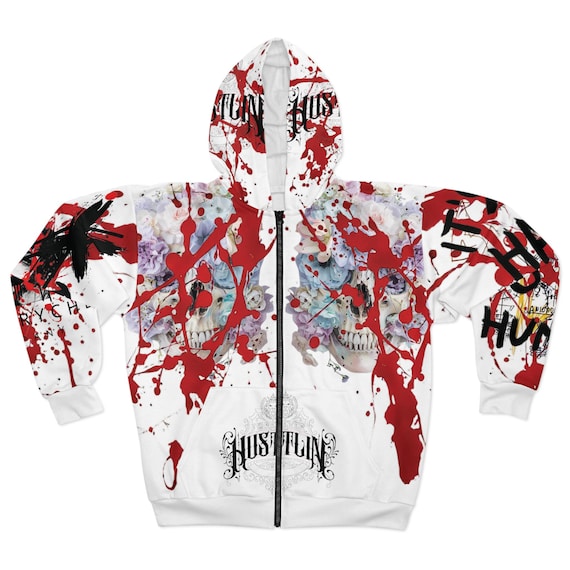 Red Splat Hustler Unisex Zip Hoodie, Hard to be Humble Street Hoody, Cool Urban Sweatshirt, Hip Hop Jacket, Trendy Hooded Sweatshirt, Unique