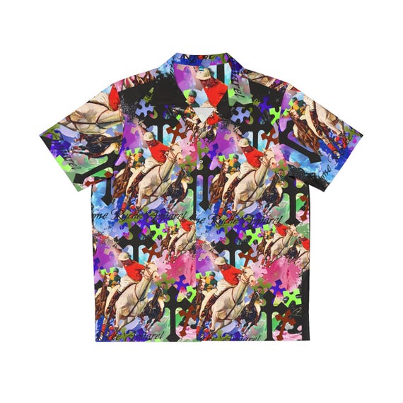 Black Ryme Ryche horse rider Men's Hawaiian Shirt (AOP)