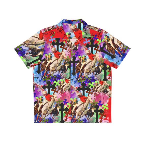 Red Ryme Ryche Horse rider Men's Hawaiian Shirt (AOP)