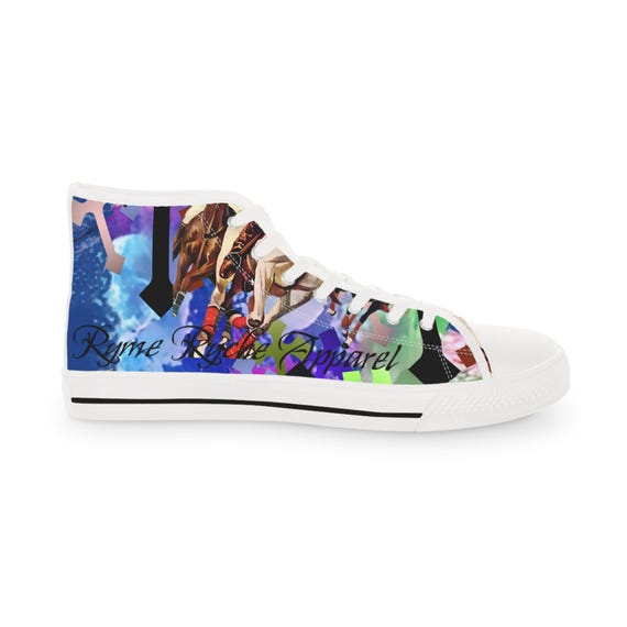 Blue Horse rider High Top Sneakers, Unique Mens Casual Footwear for Festivals, Gifts, Street Style, Colorful Sneakers, Everyday Wear