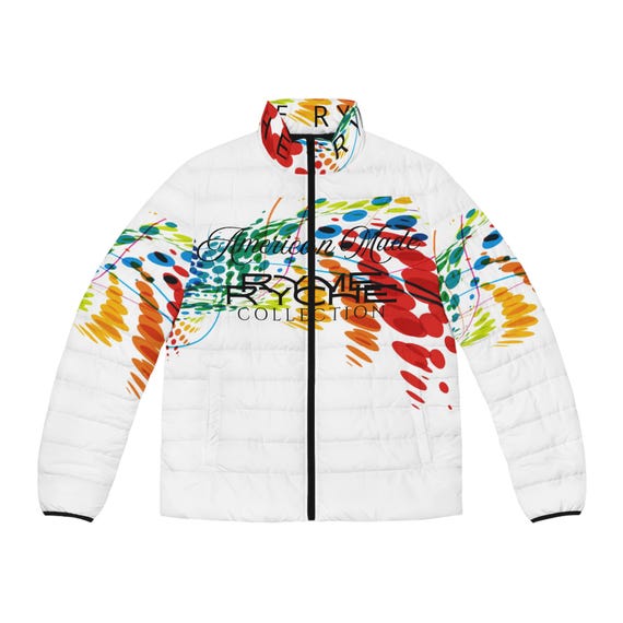 Ryme Ryche LuxeDesire Men's Puffer Jacket - Artful Design for Fall & Winter, Stylish Outerwear, Unique Fashion Layering, Colorful Streetwear