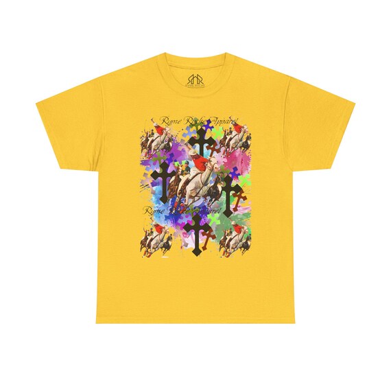 Yellow RR Horse Rider Tee, Colorful Men's Graphic Shirt, Equestrian Gift, Fun Casual Wear, Unique Art Tee, Birthday Present