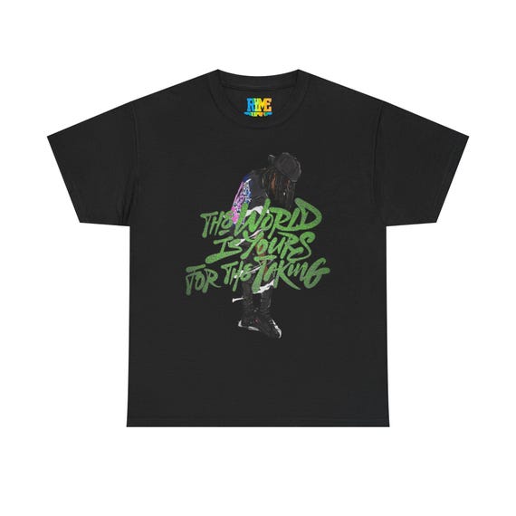 The world is yours Street Style Heavy Cotton Tee, Casual Graphic T-Shirt, Vintage Inspired Apparel, Gift for Music Lovers, Festive Wear