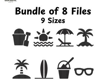 Summer Beach Icons Embroidery Design, Mini Vacation Machine Embroidery File