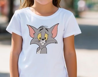 Tom Face, Sad Cartoon Cat Embroidery Design Cute Emotional Character Pattern, Instant Download
