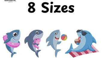 Baby Shark Embroidery Design Bundle | Ocean Animal, Kids Cartoon Pattern (Instant Download)