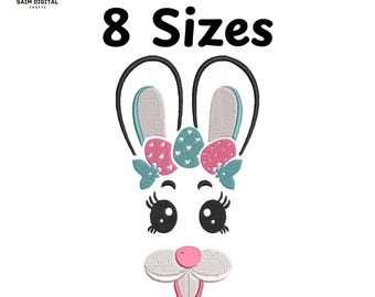 Bunny Face Embroidery Design, Floral Rabbit Stitch File (Digital Download)