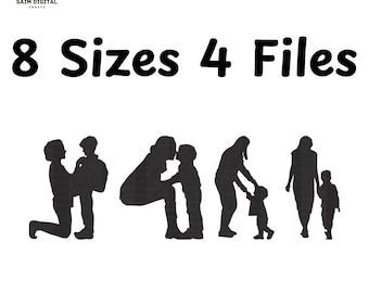 Mother Son Silhouette Embroidery Design, Family Love Pattern (Instant Download)