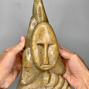 Vintage African Soapstone Figurine – Hand Carved 12&quot; Sculpture – Heavy Tribal Art Decor 7.1LB