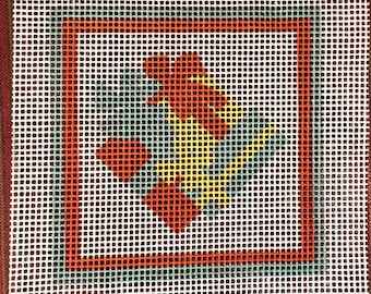 Adorno navideño vintage pintado a mano en lienzo con bordado