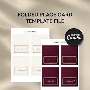 Folded place card template file. Edit in Canva. Print at home.