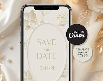 Save the Date Wedding Invitation. Digital invite template. Editable Canva evite file.