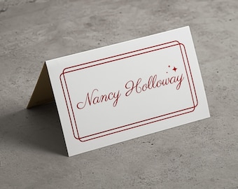 Burgundy Place Cards Template. Printable name card. Editable Canva file, digital download.