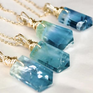 Rare Blue Fluorite Wire Wrapped Necklace – Natural Afghanistan Fluorite Pendant