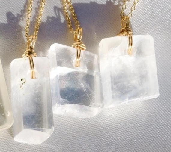 Optical Calcite Necklace | Wire-Wrapped Iceland Spar Pendant