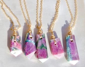Ruby in Kyanite Necklace | Wire Wrapped Ruby in Kyanite Pendant