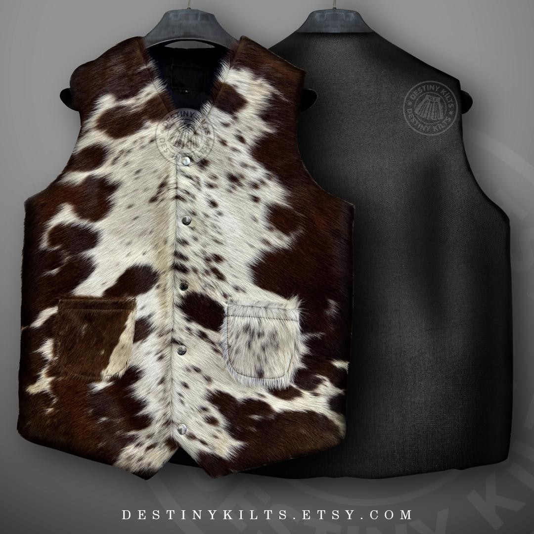CALEE COW HIDE LEATHER WESTERN VEST ※美品 Men's Cowhide Leather Vest Real Natural Hair On Leather Vest