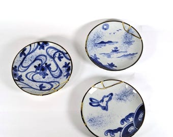 Made in Japan imports Kintsugi ceramics Hand made plates gold repaired gifts for Japanese ceramic lover