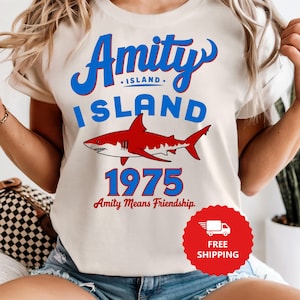 Camiseta de Isla Amity 1975, camiseta retro de la película Tiburón, ropa para fanáticos de la Semana del Tiburón, regalo de la película de terror Gran Tiburón Blanco