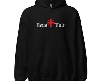 Deus Vult Hoodie – Embroidered Crusader Cross Clothing