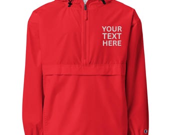 Custom Anorak Embroidered Jacket - Personalized Champion Packable Hooded Quarter Zip Pullover