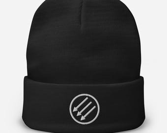 Three Arrows Beanie – Embroidered Iron Front Knit Hat