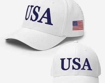 USA Trump Hat 45 47 – White Embroidered Structured Flexfit Cap