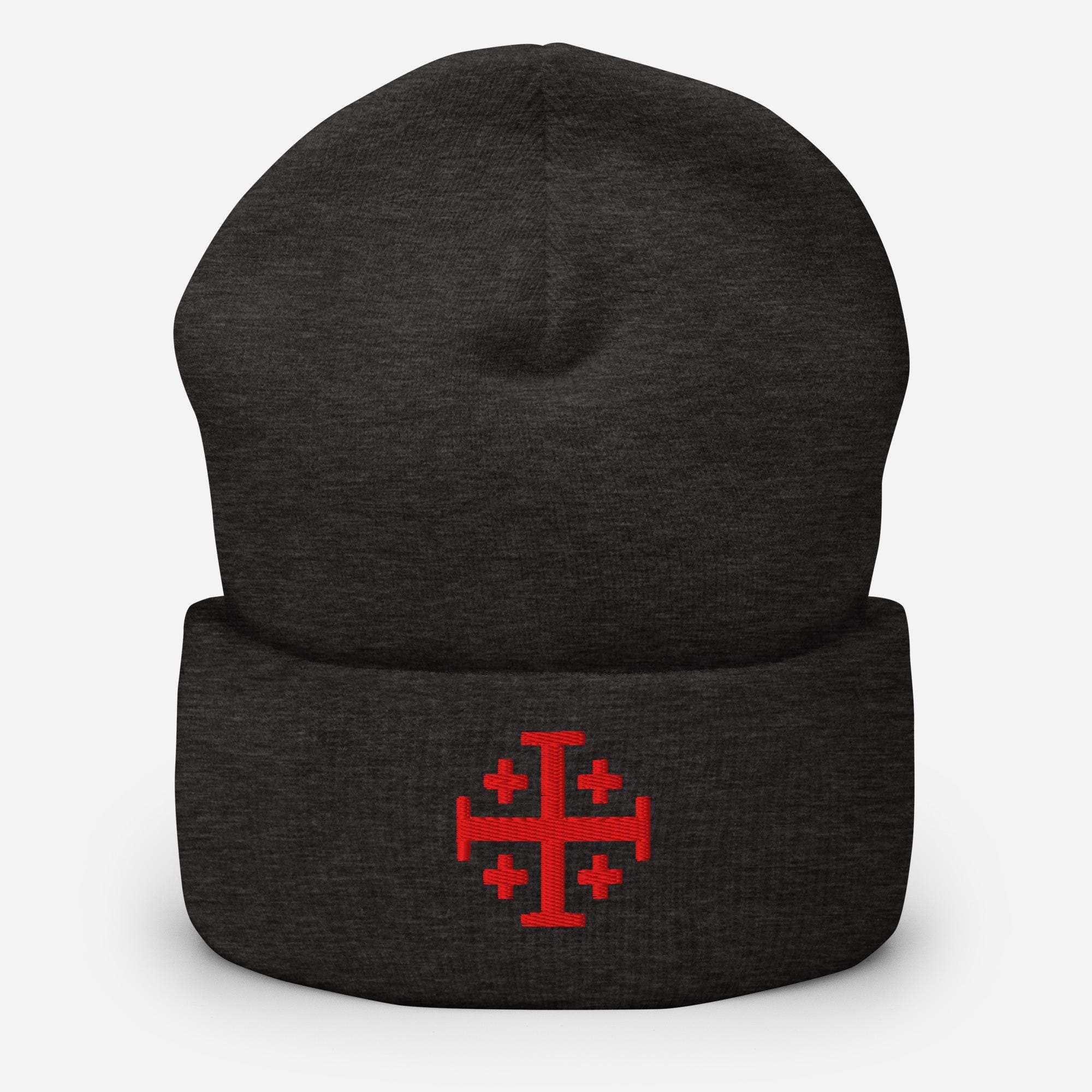 Crusader Cross Beanie – Embroidered Jerusalem Cross Cuffed Hat - Etsy
