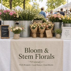 Custom Vendor Booth Table Runner, Market Stall Banner, Cotton Linen Sign, Custom Logo, Perfect For Flea Market, Art Fair, Outdoor Booth Deco