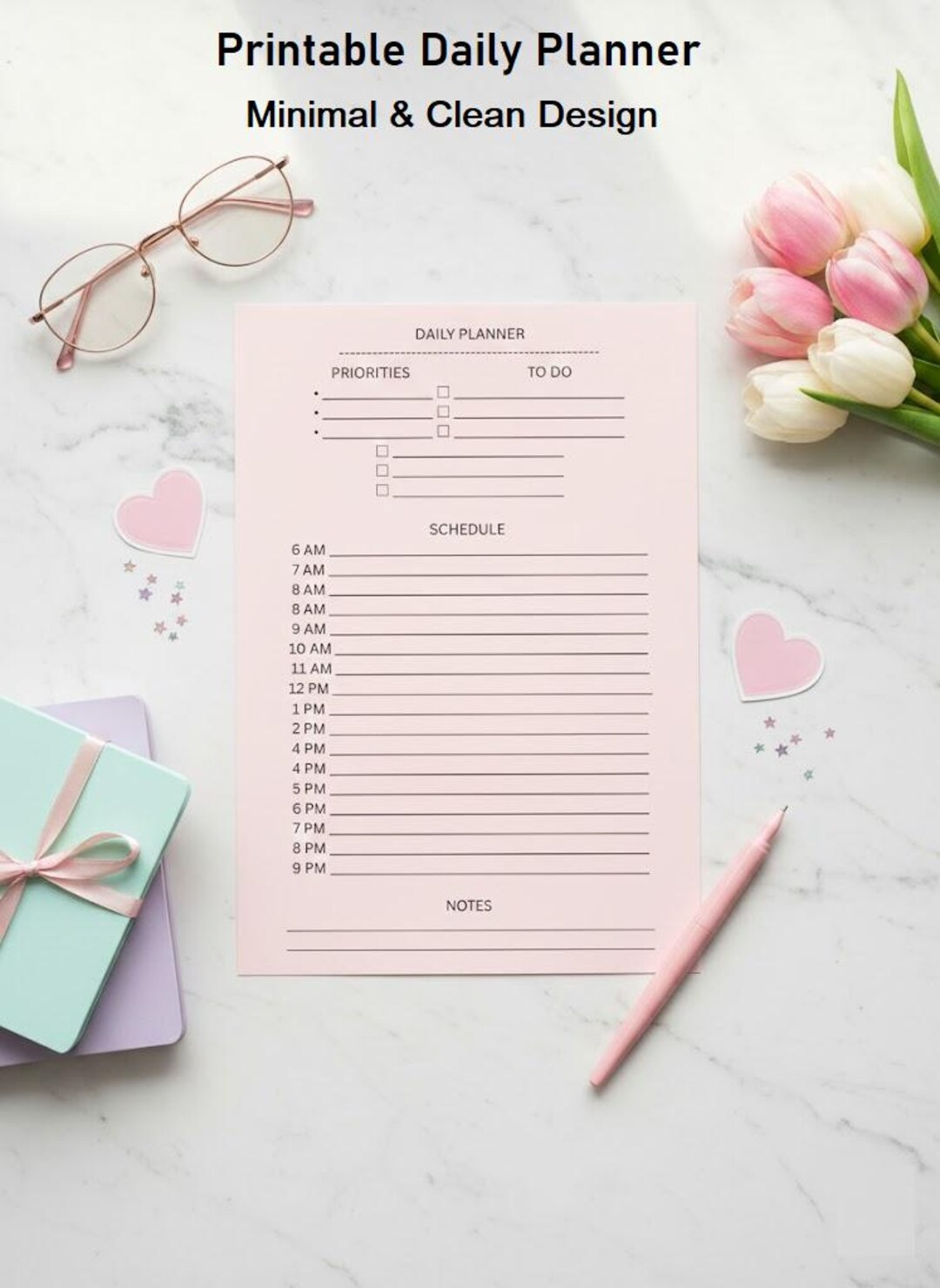 Printable Daily Planner Soft Pink | Minimal Aesthetic Planner | Daily ...