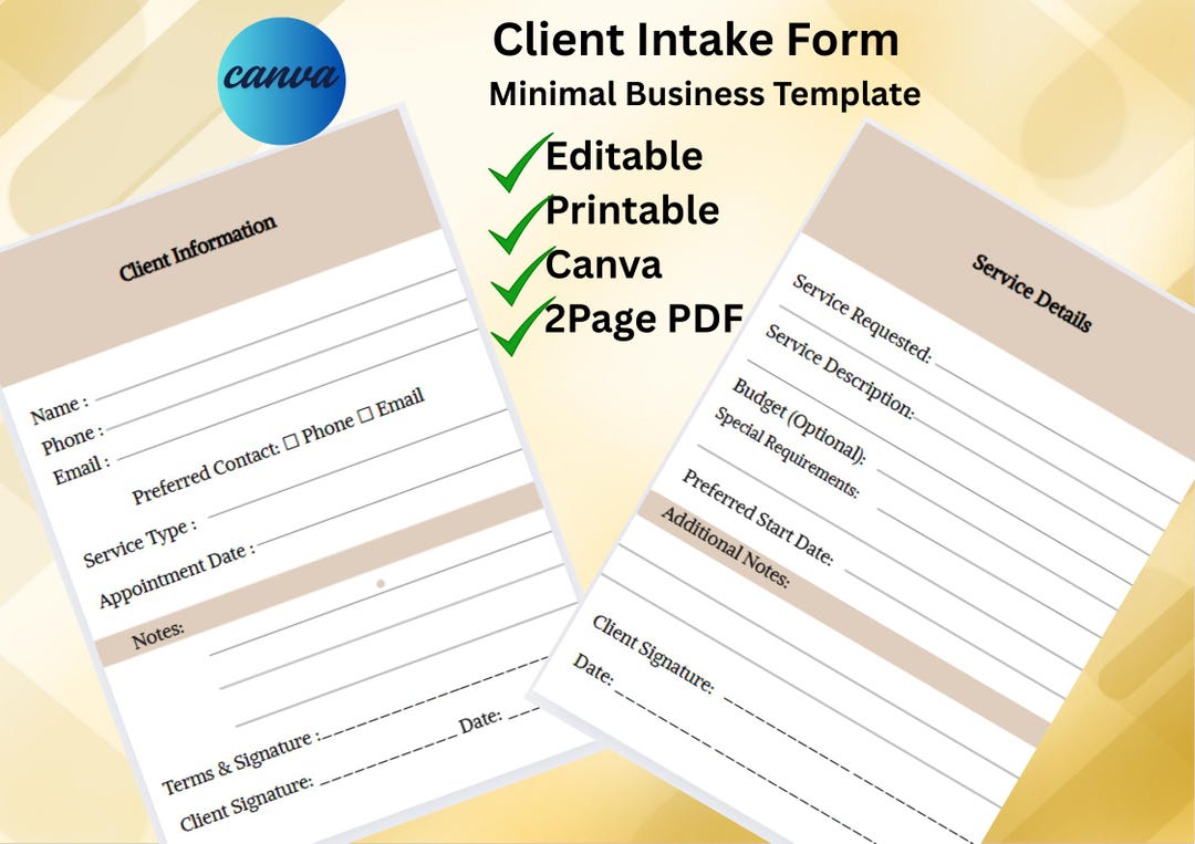 Editable Client Intake Form Template | Service Details & Client ...