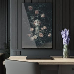 Dark Enchantment, Gothic Floral Woman Acrylic Print, Surreal Fantasy Art